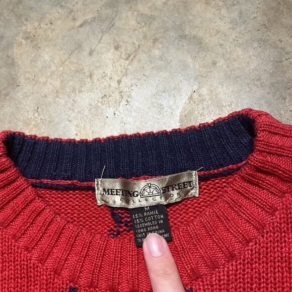 Vintage 90s Meeting Street Red Pattern Sweater - Picture 3 of 3